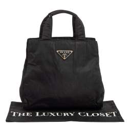 Pre Owned Prada Black Nylon Logo Tote