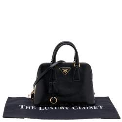Pre Owned Prada Black Saffiano Patent Leather Small Promenade Satchel