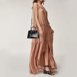 Pre Owned Prada Black Saffiano Patent Leather Small Promenade Satchel