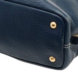 Pre Owned Prada Blue Vitello Daino Leather Side Zip Shopper Tote