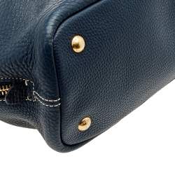 Pre Owned Prada Blue Vitello Daino Leather Side Zip Shopper Tote