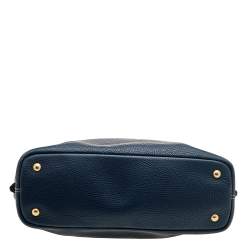 Pre Owned Prada Blue Vitello Daino Leather Side Zip Shopper Tote