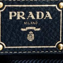 Pre Owned Prada Blue Vitello Daino Leather Side Zip Shopper Tote
