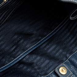 Pre Owned Prada Blue Vitello Daino Leather Side Zip Shopper Tote