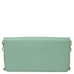 Pre Owned Prada Mint Green Saffiano Lux Leather Logo Flap Wallet on Chain