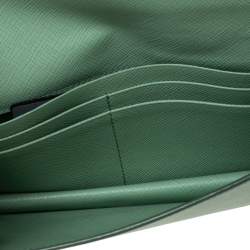 Pre Owned Prada Mint Green Saffiano Lux Leather Logo Flap Wallet on Chain