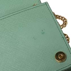 Pre Owned Prada Mint Green Saffiano Lux Leather Logo Flap Wallet on Chain