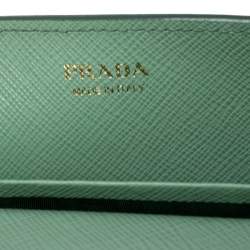 Pre Owned Prada Mint Green Saffiano Lux Leather Logo Flap Wallet on Chain