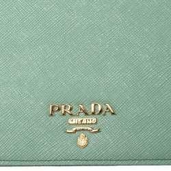 Pre Owned Prada Mint Green Saffiano Lux Leather Logo Flap Wallet on Chain