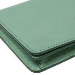 Pre Owned Prada Mint Green Saffiano Lux Leather Logo Flap Wallet on Chain