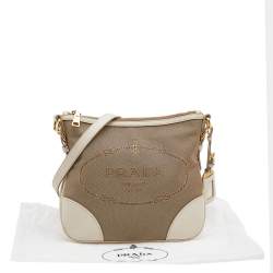 Pre Owned Prada Beige/Brown Canvas And Leather Canapa Logo Crossbody Bag