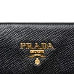 Pre Owned Prada Black Saffiano Metal Leather Flap French Compact Wallet