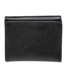 Pre Owned Prada Black Saffiano Metal Leather Flap French Compact Wallet