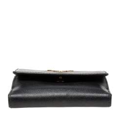 Pre Owned Prada Black Saffiano Metal Leather Flap French Compact Wallet