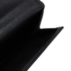 Pre Owned Prada Black Saffiano Metal Leather Flap French Compact Wallet