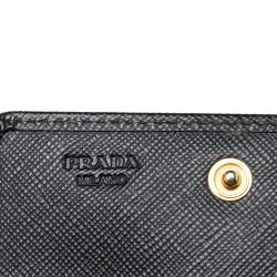 Pre Owned Prada Black Saffiano Metal Leather Flap French Compact Wallet