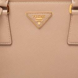 Pre Owned Prada Beige Saffiano Lux Leather Medium Galleria Double Zip Tote