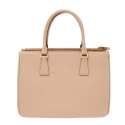 Pre Owned Prada Beige Saffiano Lux Leather Medium Galleria Double Zip Tote