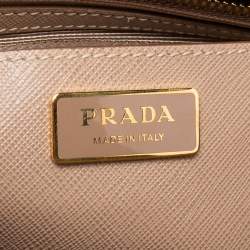 Pre Owned Prada Beige Saffiano Lux Leather Medium Galleria Double Zip Tote
