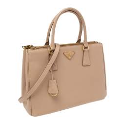 Pre Owned Prada Beige Saffiano Lux Leather Medium Galleria Double Zip Tote