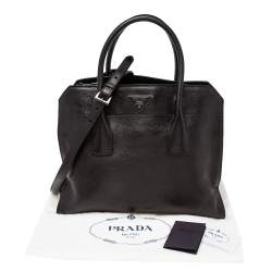 Pre Owned Prada Black Glazed Leather Top Zip Tote