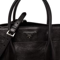 Pre Owned Prada Black Glazed Leather Top Zip Tote