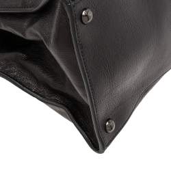 Pre Owned Prada Black Glazed Leather Top Zip Tote