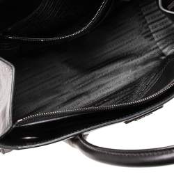 Pre Owned Prada Black Glazed Leather Top Zip Tote