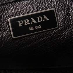 Pre Owned Prada Black Glazed Leather Top Zip Tote