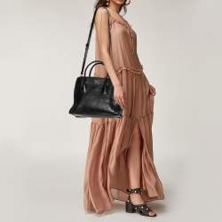 Pre Owned Prada Black Glazed Leather Top Zip Tote