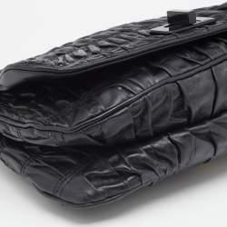 Pre Owned Prada Black Gaufre Leather Flap Chain Shoulder Bag