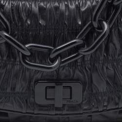 Pre Owned Prada Black Gaufre Leather Flap Chain Shoulder Bag