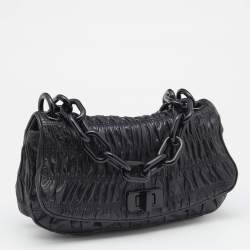Pre Owned Prada Black Gaufre Leather Flap Chain Shoulder Bag