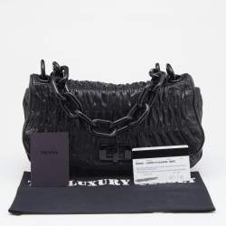 Pre Owned Prada Black Gaufre Leather Flap Chain Shoulder Bag