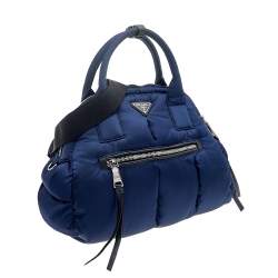 Pre Owned Prada Navy Blue Tessuto Nylon Bomber Satchel