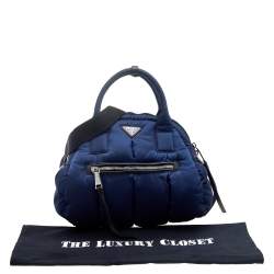 Pre Owned Prada Navy Blue Tessuto Nylon Bomber Satchel