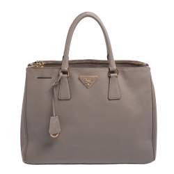 Pre Owned Prada Grey Saffiano Lux Leather Large Double Zip Tote