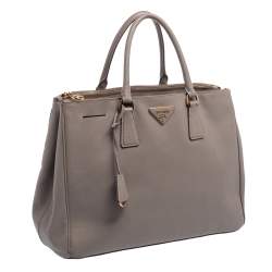 Pre Owned Prada Grey Saffiano Lux Leather Large Double Zip Tote