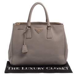 Pre Owned Prada Grey Saffiano Lux Leather Large Double Zip Tote