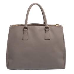 Pre Owned Prada Grey Saffiano Lux Leather Large Double Zip Tote