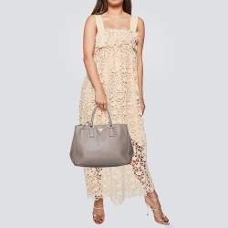 Pre Owned Prada Grey Saffiano Lux Leather Large Double Zip Tote