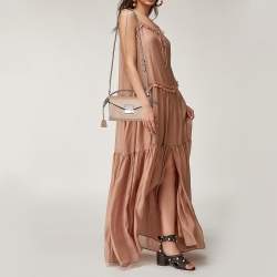 Pre Owned Prada Dusty Pink Saffiano Lux Leather Mini Sound Flap Bag