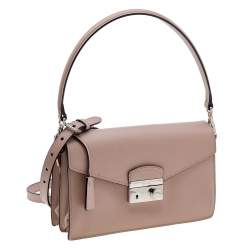 Pre Owned Prada Dusty Pink Saffiano Lux Leather Mini Sound Flap Bag