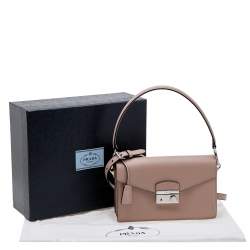 Pre Owned Prada Dusty Pink Saffiano Lux Leather Mini Sound Flap Bag