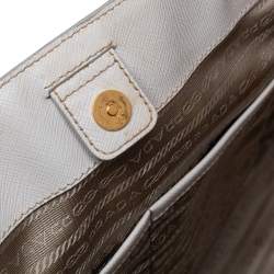 Pre Owned Prada Pearl White Saffiano Lux Leather Large Open Galleria Tote