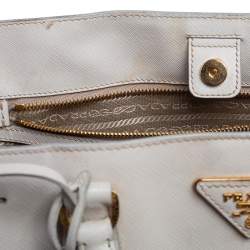 Pre Owned Prada Pearl White Saffiano Lux Leather Large Open Galleria Tote