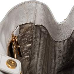 Pre Owned Prada Pearl White Saffiano Lux Leather Large Open Galleria Tote