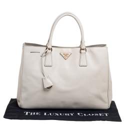 Pre Owned Prada Pearl White Saffiano Lux Leather Large Open Galleria Tote