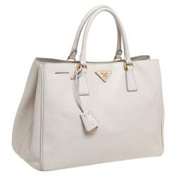Pre Owned Prada Pearl White Saffiano Lux Leather Large Open Galleria Tote