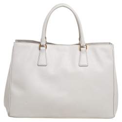 Pre Owned Prada Pearl White Saffiano Lux Leather Large Open Galleria Tote